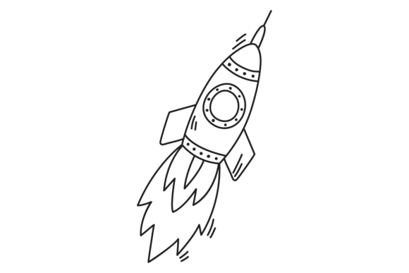 A Rocket is Flying Through Space with a Cartoon Charm