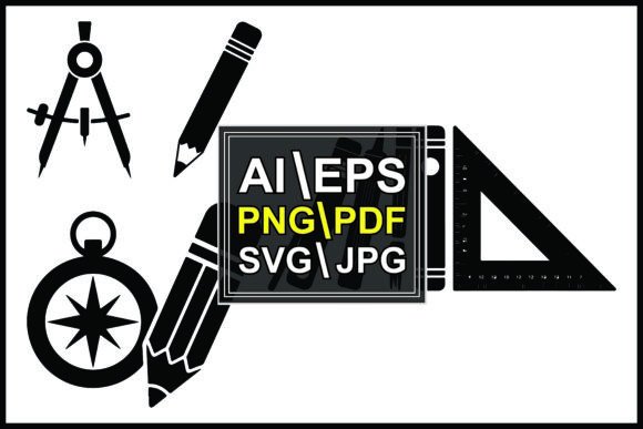 Black Silhouette Tools Compass Pencils: A Designer's Essential Vector Bundle
