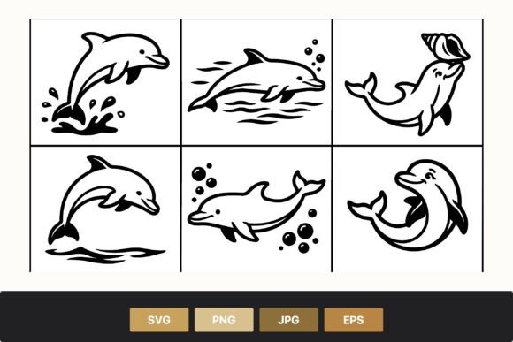 Black White Dolphin Illustrations: Versatile Line Art for Every Project