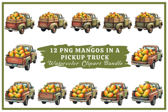 Mangos in a Pickup Truck: A Rustic Watercolor Clipart Set