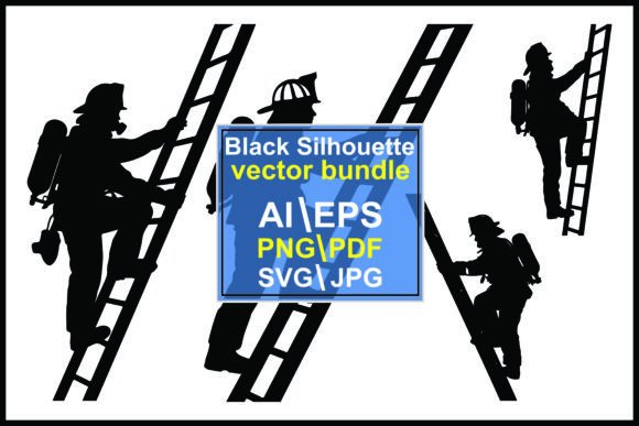 Silhouette Firefighters: Dynamic Climbing Ladder Graphics