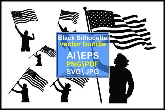Silhouette People Holding American Flags: A Designer's Asset