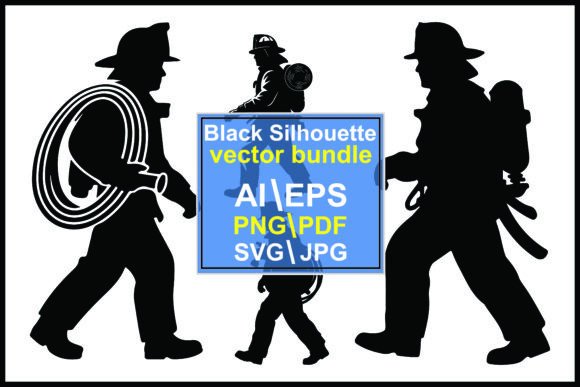 Silhouettes Firefighter Carrying Hoses: Bold Visual Impact