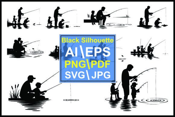 Silhouettes of People Fishing with Rods: A Visual Storytelling Asset