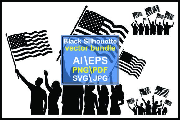 Silhouettes People Waving American Flags: A Bold Design Asset