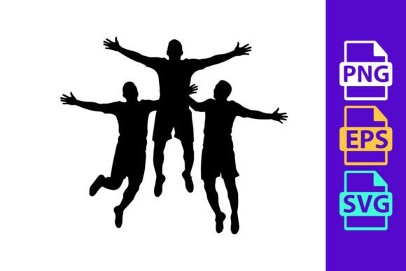Three Silhouetted Friends Jumping Together: Capturing Dynamic Energy