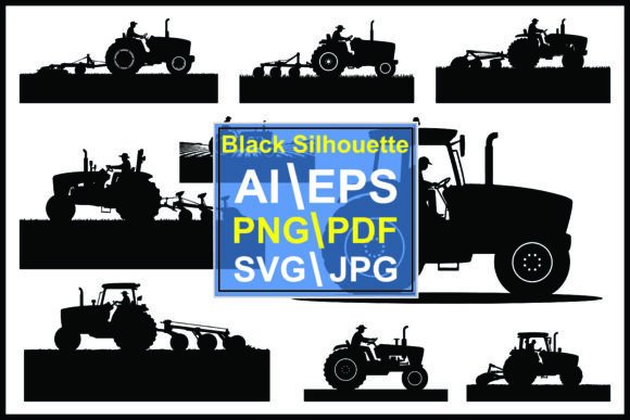 Timeless Countryside Appeal: Silhouettes of Tractors with Farmers
