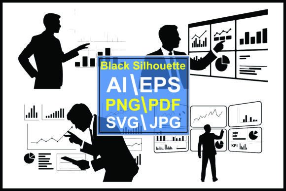 Visualizing Data with Silhouette Businessmen Interacting Charts