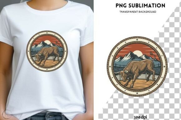 Western Bull PNG: Vintage Rodeo Bull & Badge Clipart